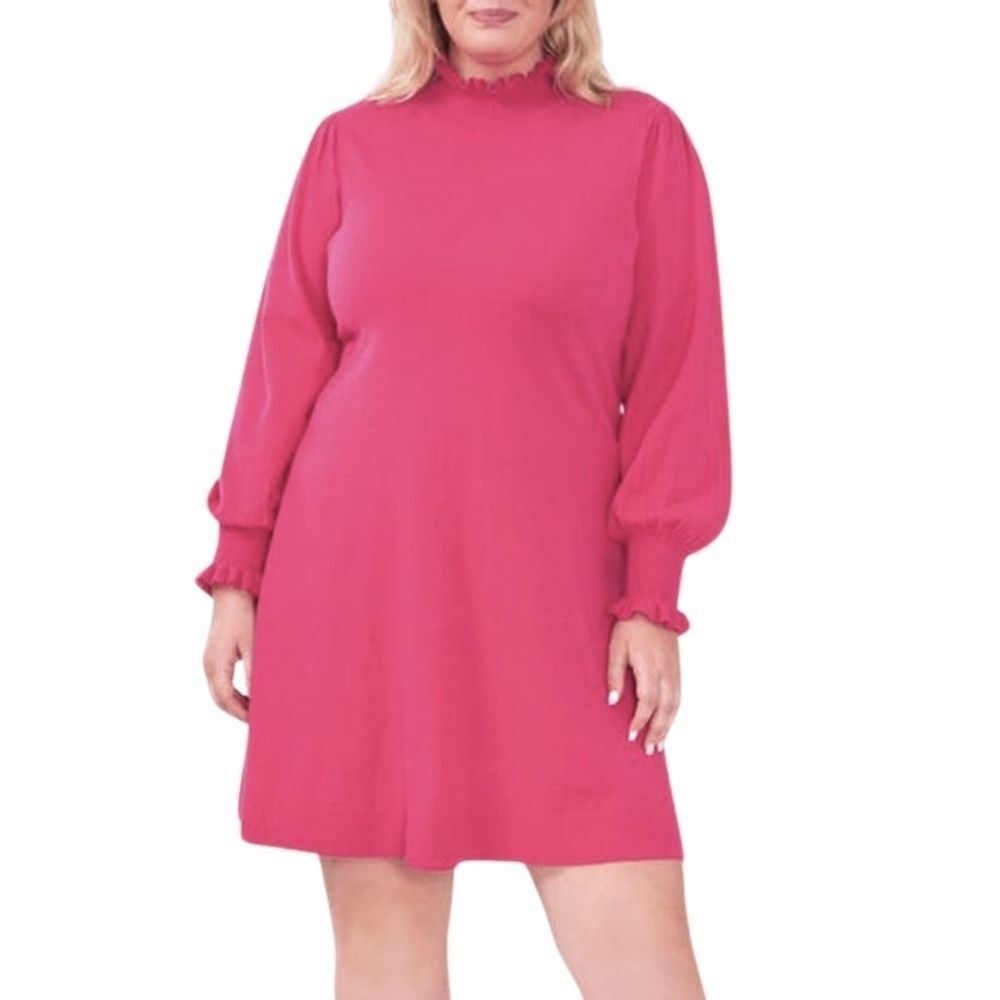 CeCe Mock Neck Long Sleeve Sweater Dress in Rich Magenta NWT